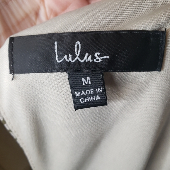 Lulus Excellent Style Olive Green Print Puff Sleeve Mini Dress Size Medium - Picture 4 of 6